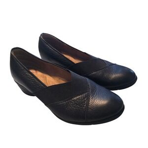 Comfortiva Black Leather Slip On Flats Memory Foam 9.5M CT0015301 Low Wedge